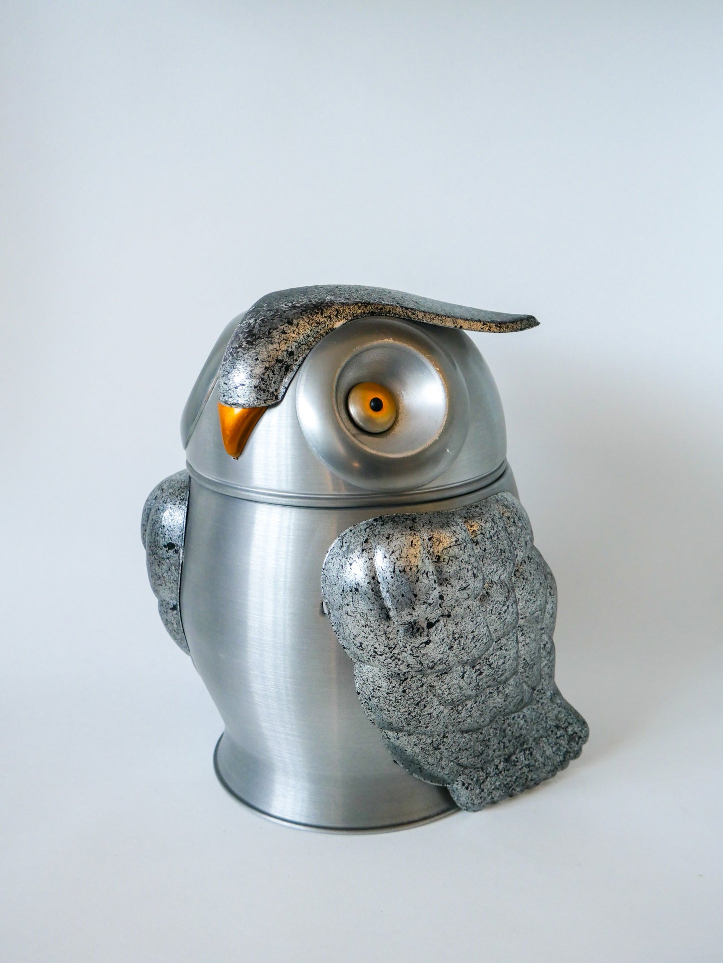 Seau à glaçon zoomorphe hibou géant en alu brossé, made in italy, 1970