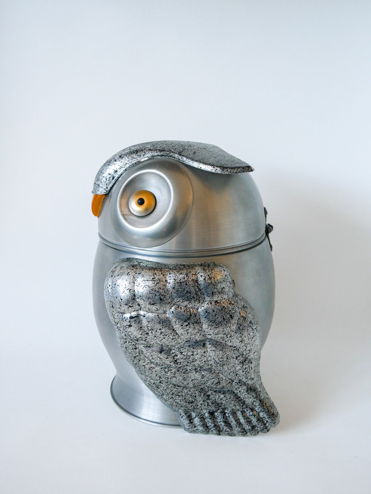 Seau à glaçon zoomorphe hibou géant en alu brossé, made in italy, 1970