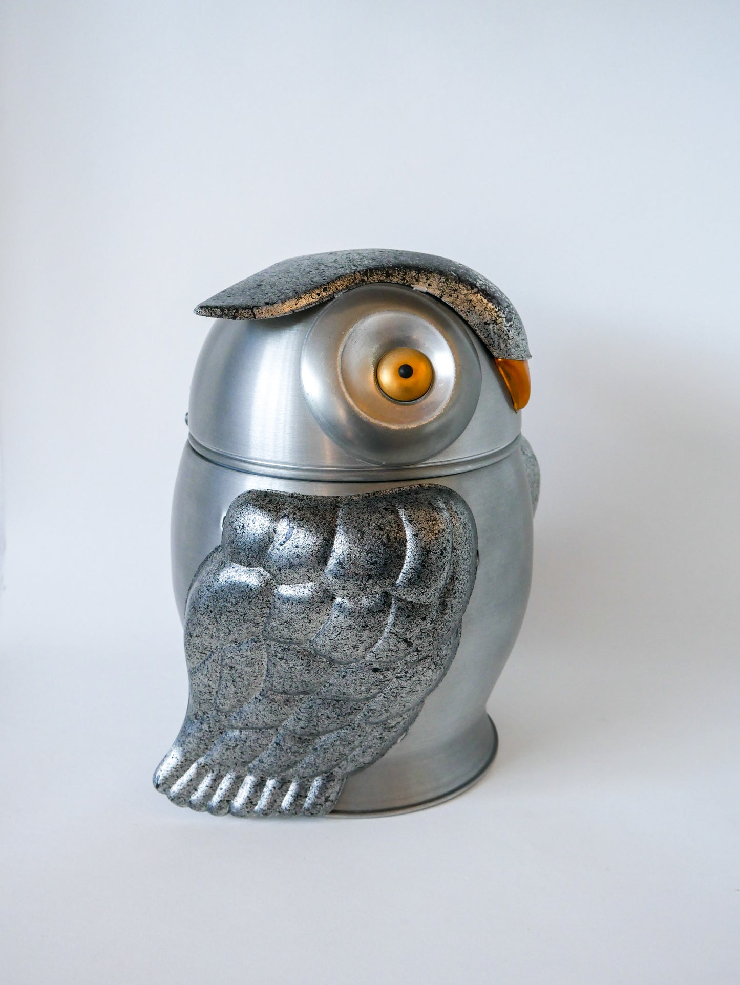 Seau à glaçon zoomorphe hibou géant en alu brossé, made in italy, 1970