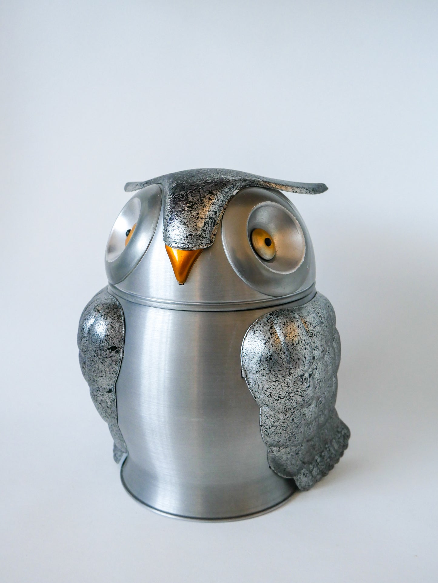 Seau à glaçon zoomorphe hibou géant en alu brossé, made in italy, 1970