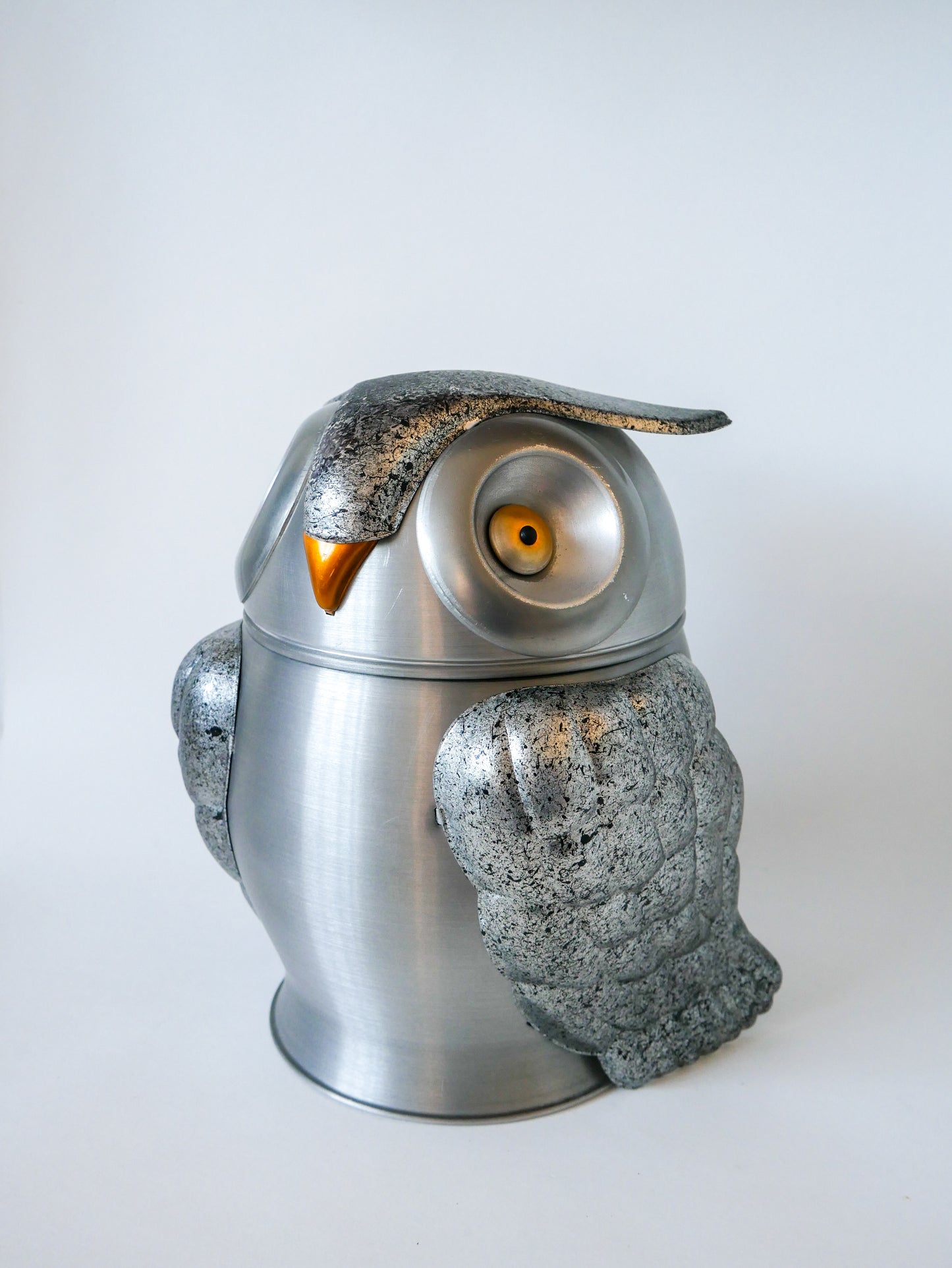 Seau à glaçon zoomorphe hibou géant en alu brossé, made in italy, 1970