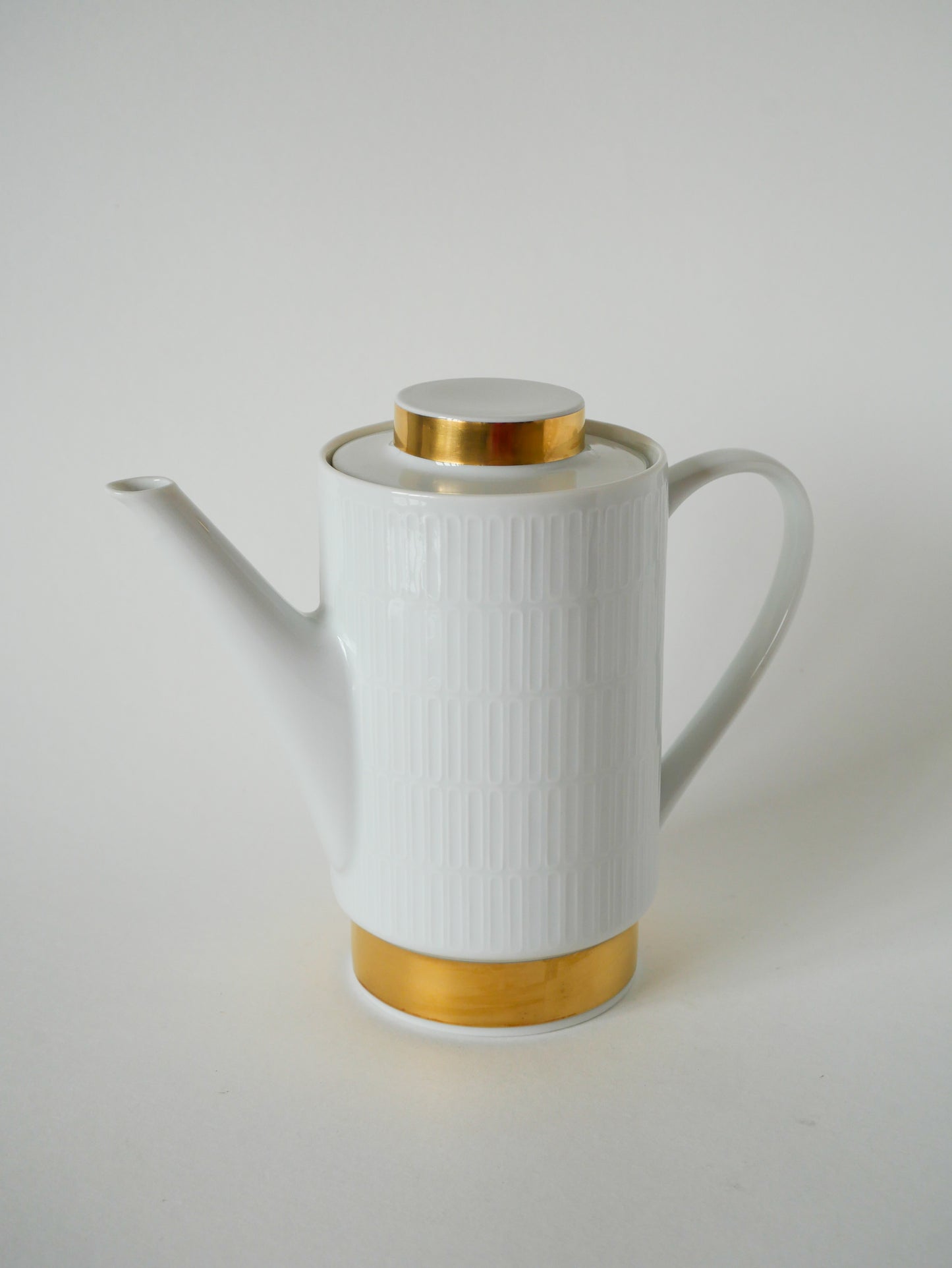 Théière en céramique blanc et doré, Made in Germany, Moderniste, Design 1970