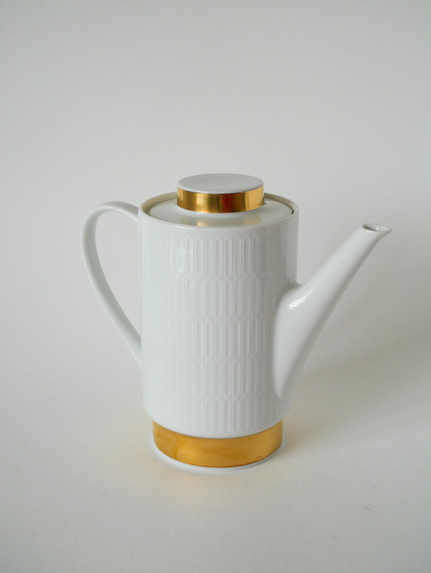 Théière en céramique blanc et doré, Made in Germany, Moderniste, Design 1970