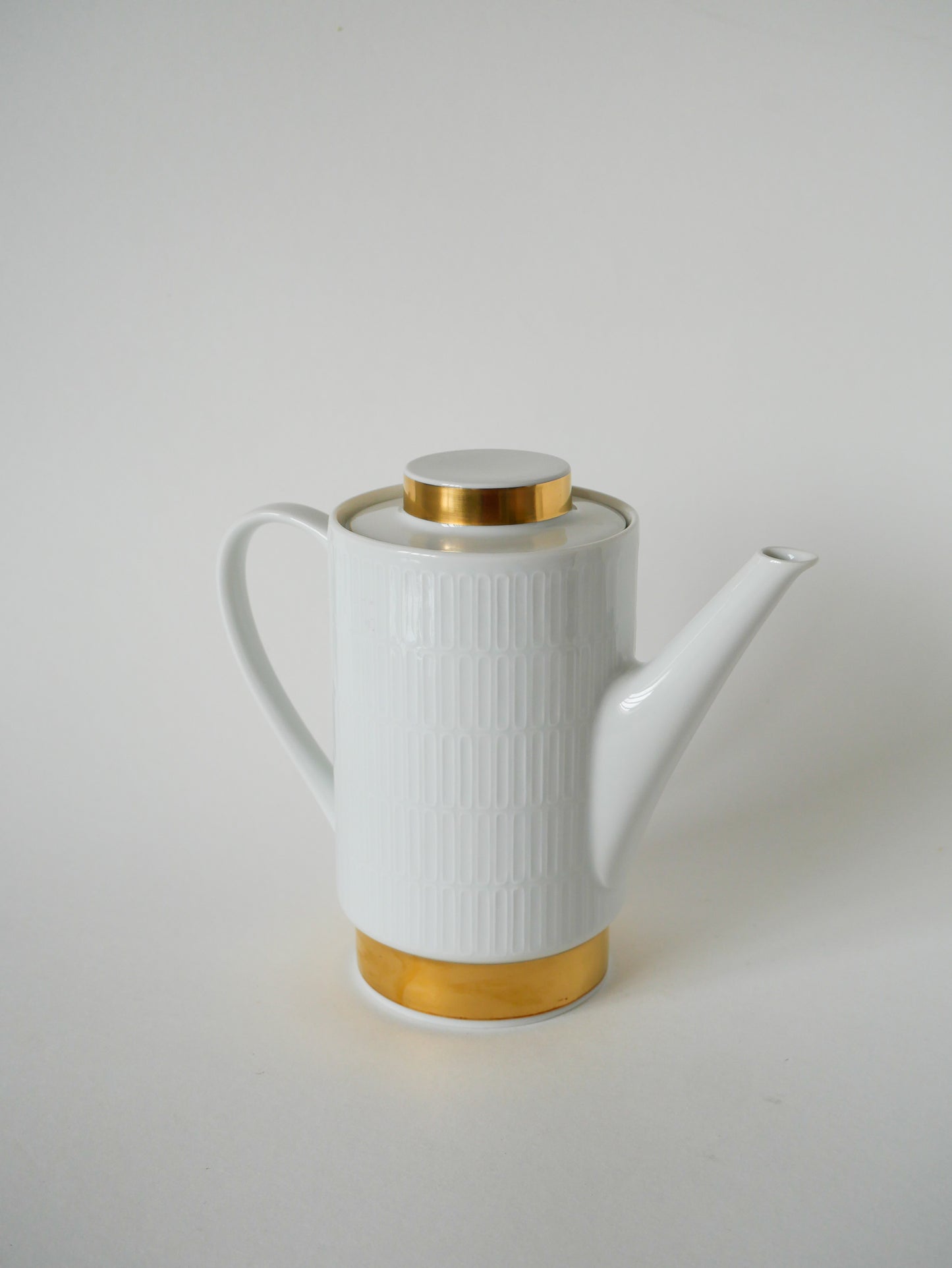 Théière en céramique blanc et doré, Made in Germany, Moderniste, Design 1970