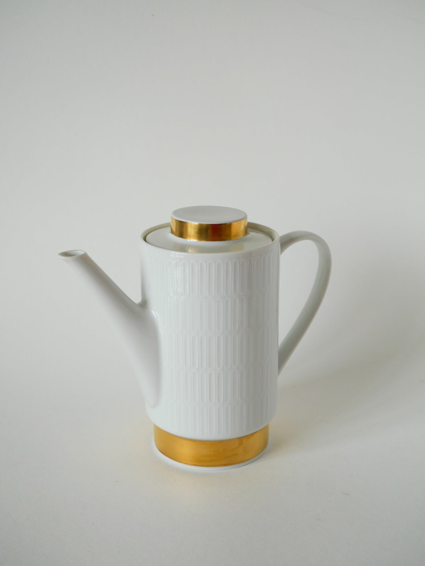 Théière en céramique blanc et doré, Made in Germany, Moderniste, Design 1970