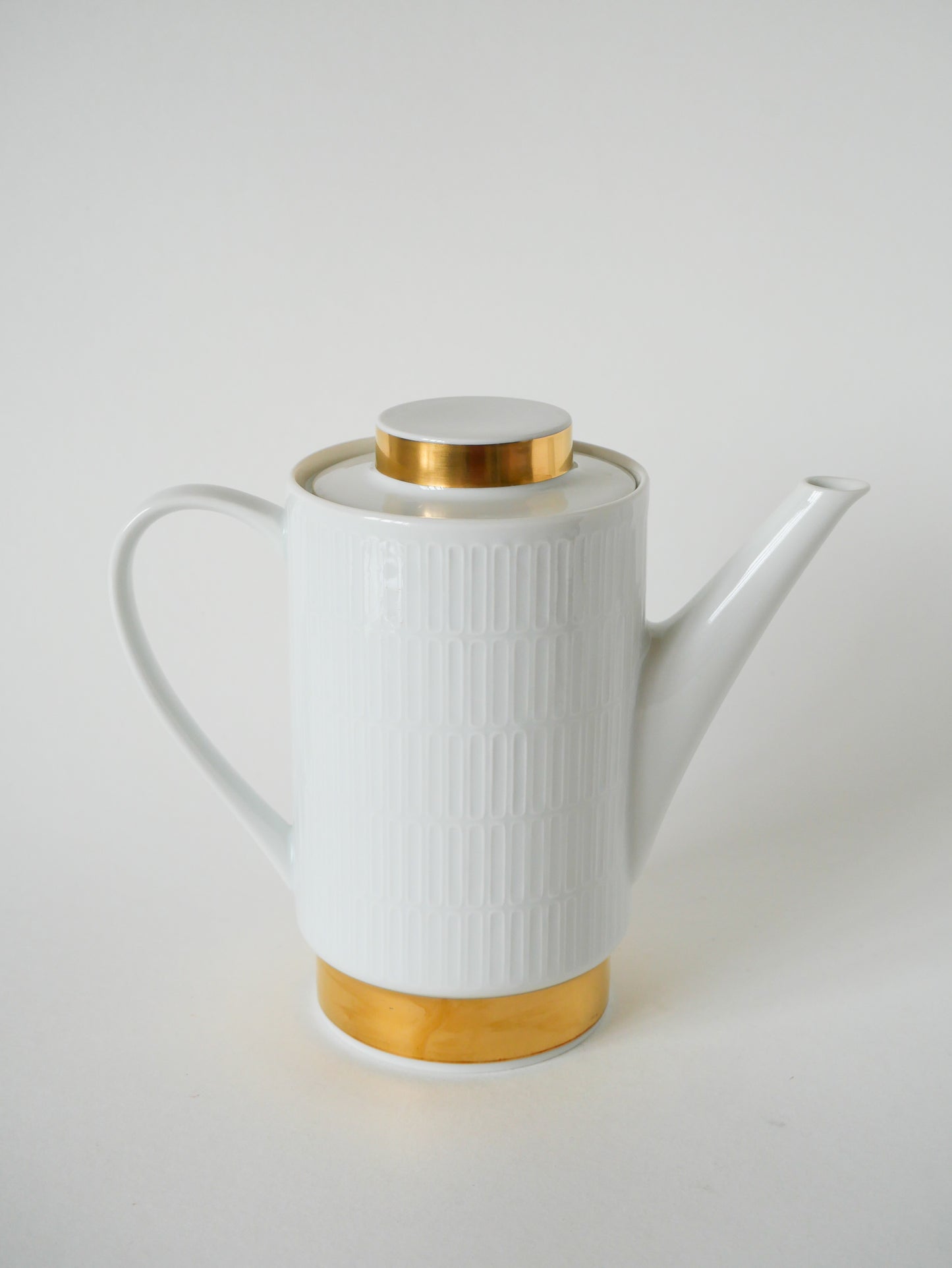 Théière en céramique blanc et doré, Made in Germany, Moderniste, Design 1970