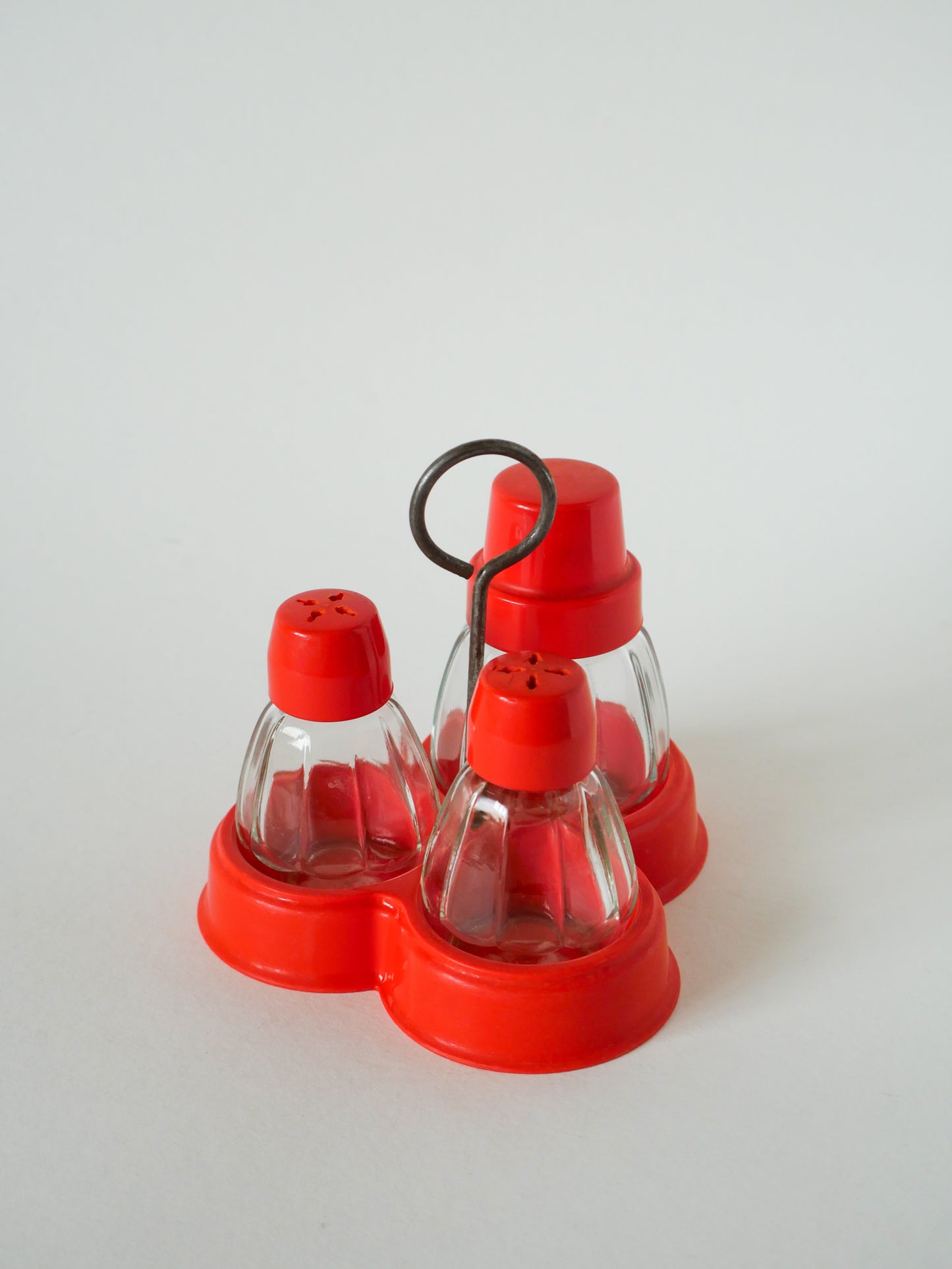 Ensemble sel, poivre et moutarde en plastique orange, Made in Germany, 1970