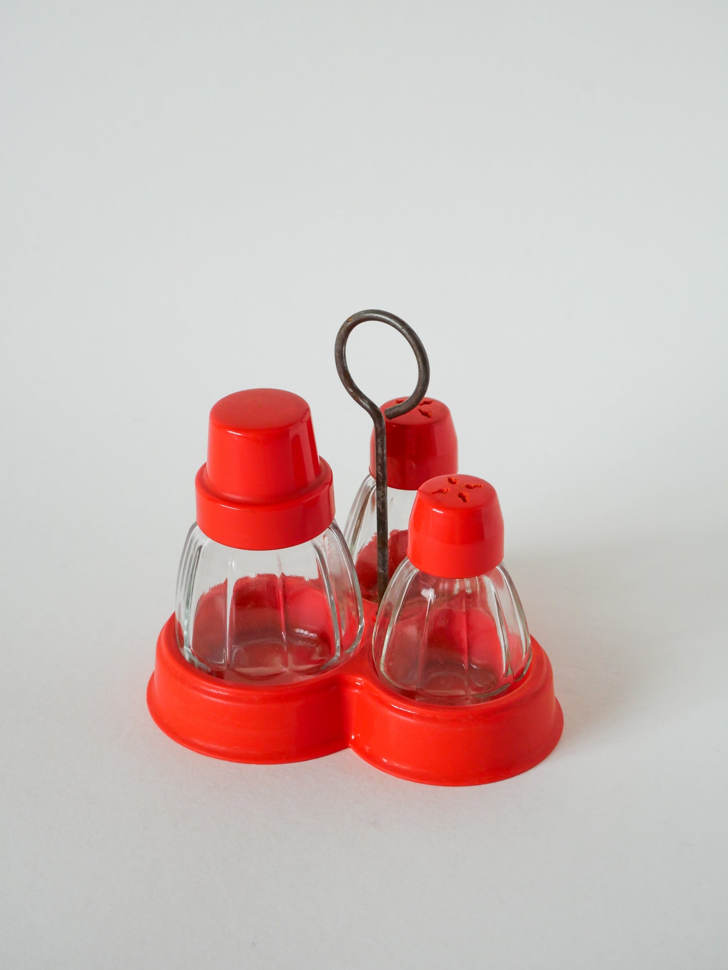 Ensemble sel, poivre et moutarde en plastique orange, Made in Germany, 1970