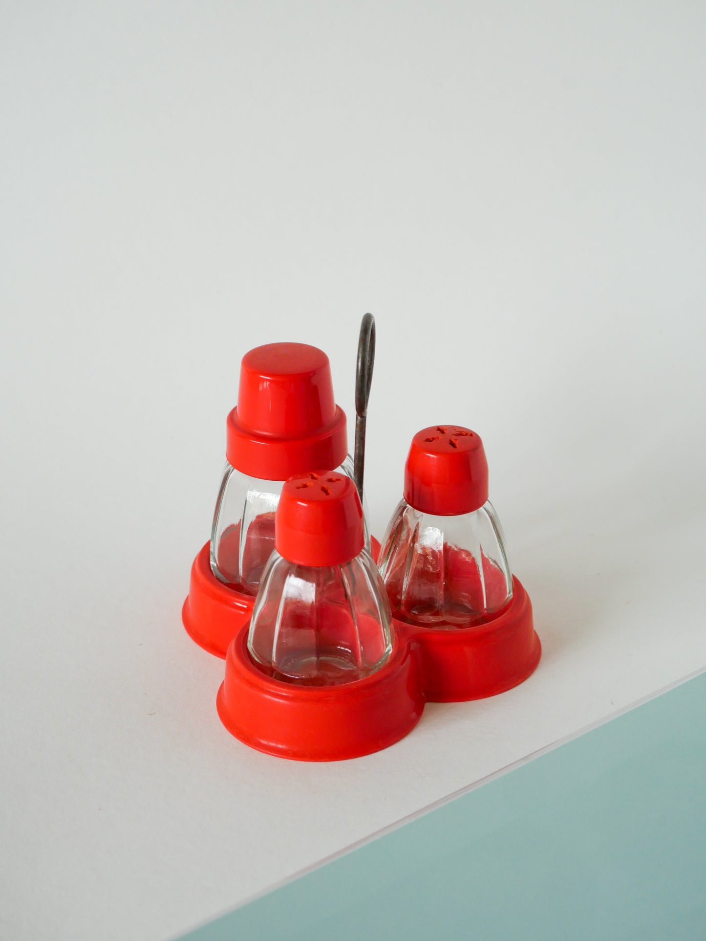 Ensemble sel, poivre et moutarde en plastique orange, Made in Germany, 1970