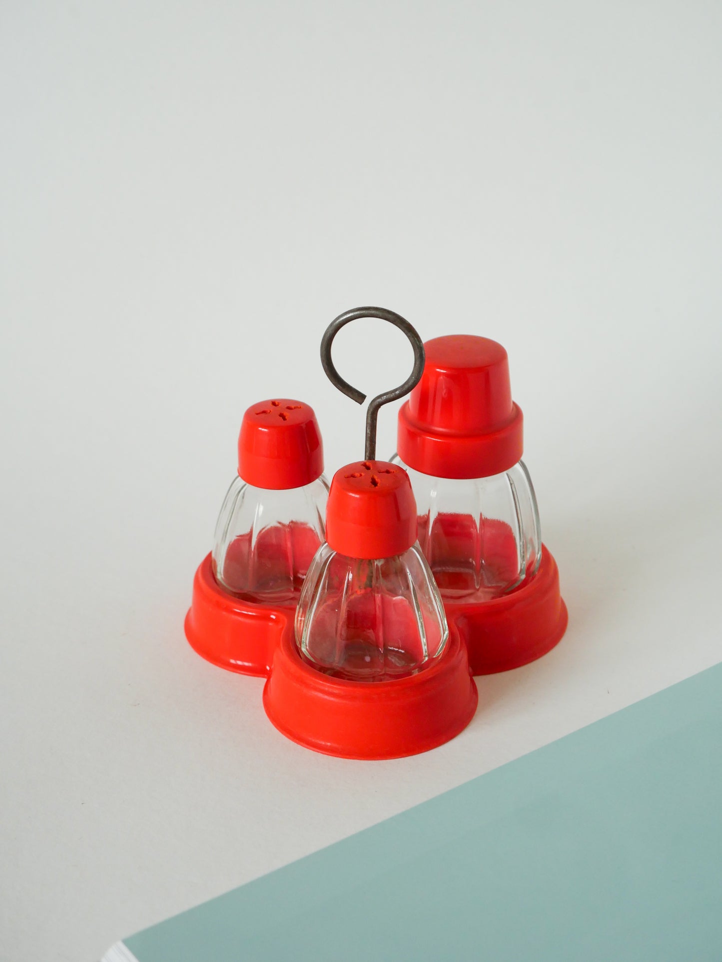 Ensemble sel, poivre et moutarde en plastique orange, Made in Germany, 1970