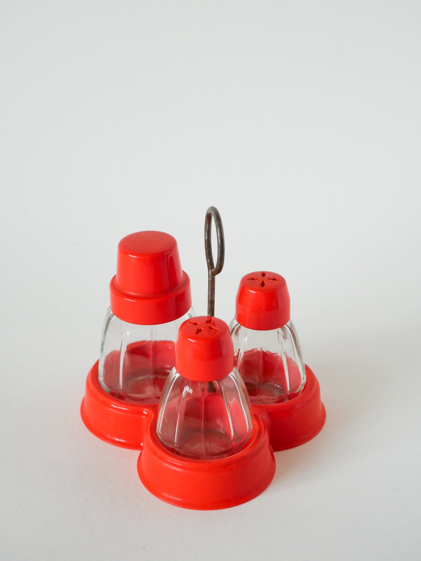 Ensemble sel, poivre et moutarde en plastique orange, Made in Germany, 1970