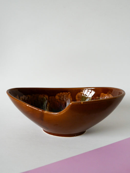 Grande coupe en céramique marron et colorée, Design, 1970