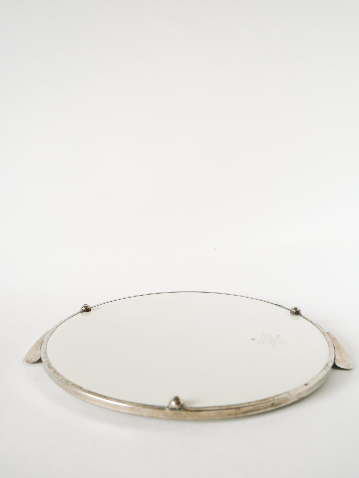 Plat à gâteau Digoin Sarreguemines, en faïence et chrome, modèle Beaujeu, Vert et Bleu, 1960