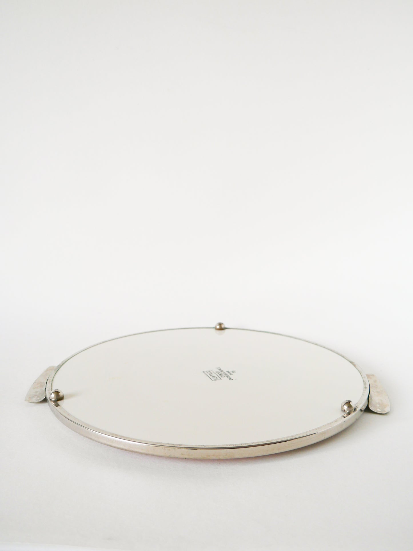 Plat à gâteau Digoin Sarreguemines, en faïence et chrome, modèle Beatrix, Rose, 1960