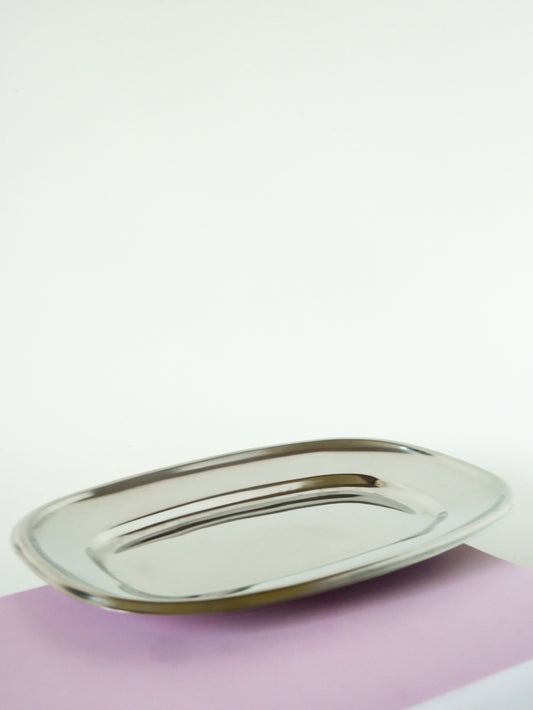 Plat rectangulaire en inox, Design, 1970