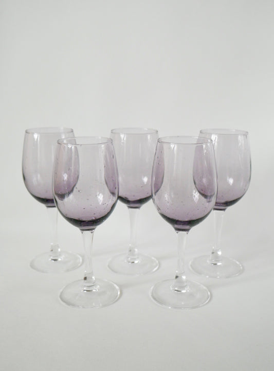 Lot de 5 verres à vin en verre bullé violet, 1970