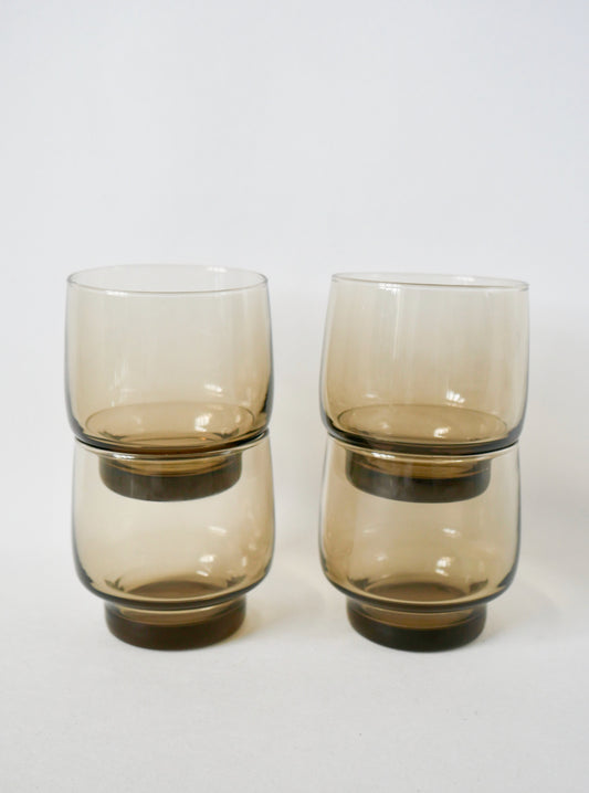 Lot de 4 verres à eau design en verre fumé années 70