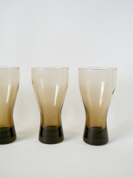 Lot de 4 verres à en verre fumé et fond épais, 1970