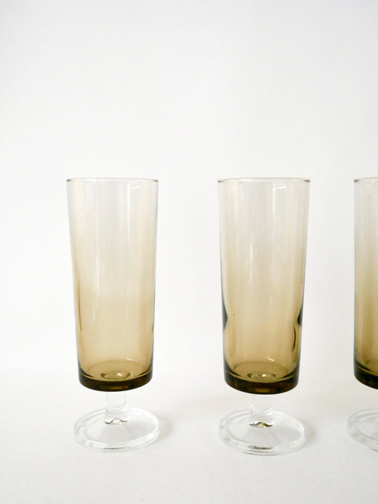 Lot de 4 flûtes à champagne en verre fumé, 1970