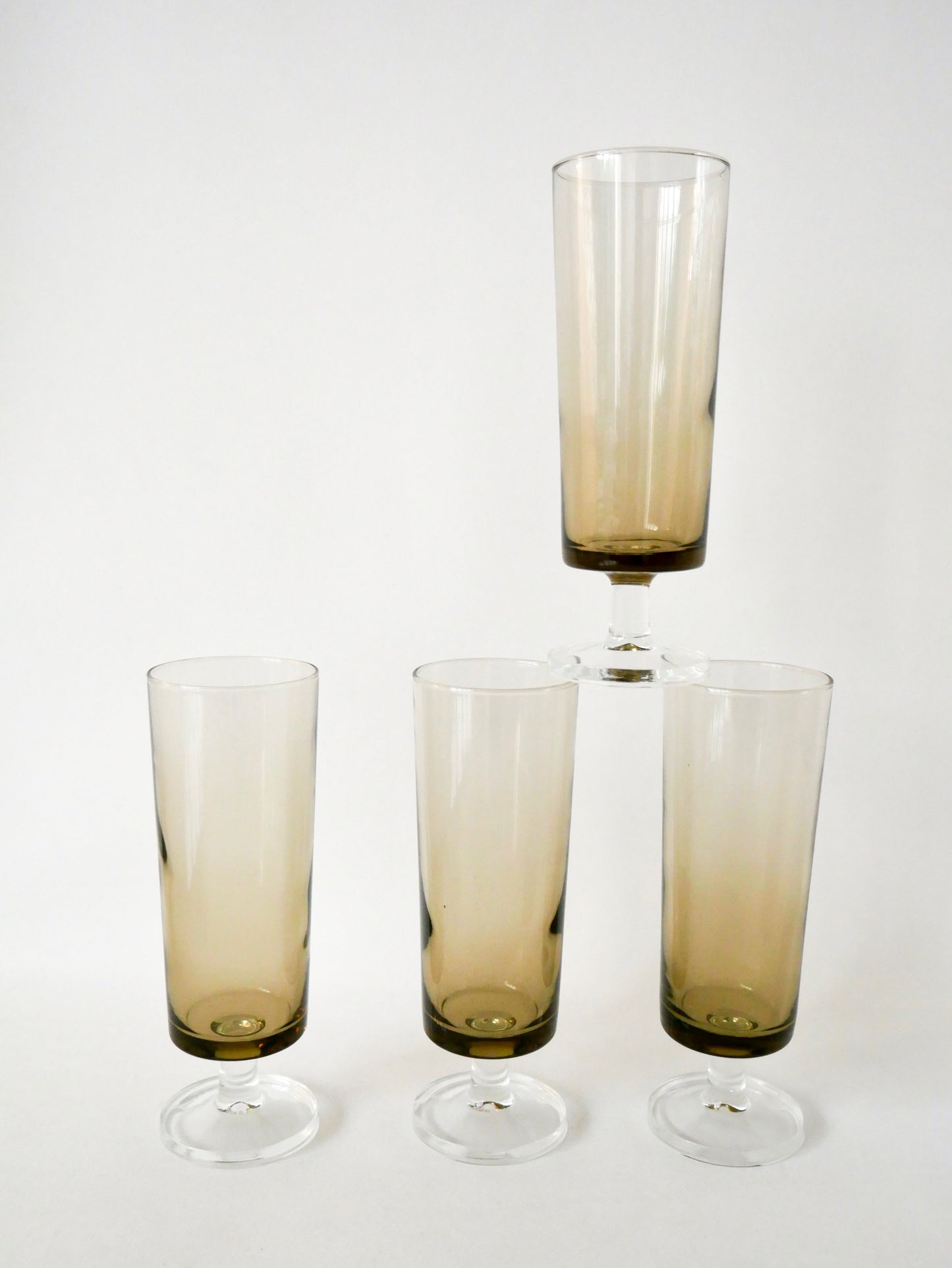 Lot de 4 flûtes à champagne en verre fumé, 1970