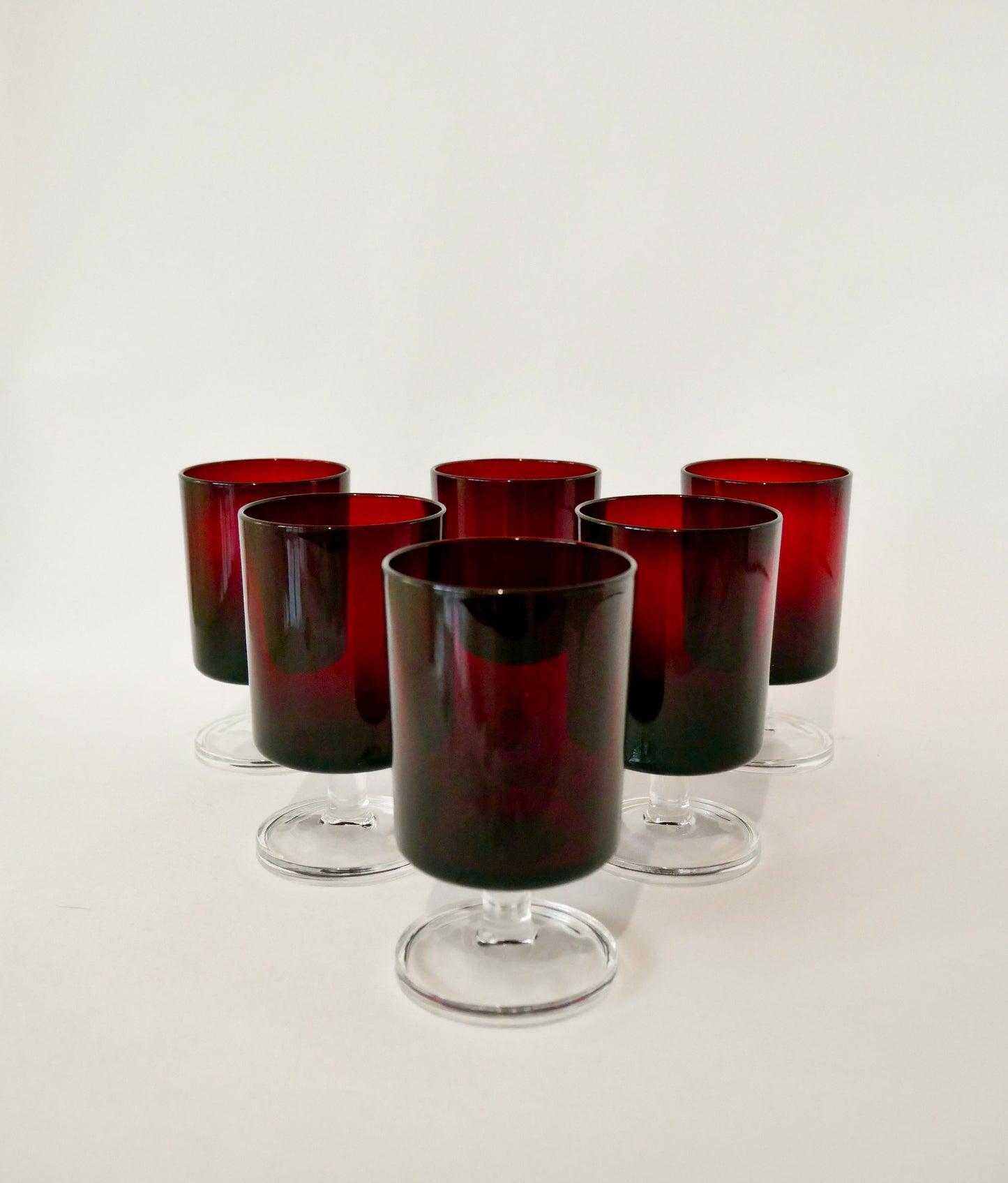 Lot de 6 grands verres à vin en verre bordeaux Luminarc, 1970