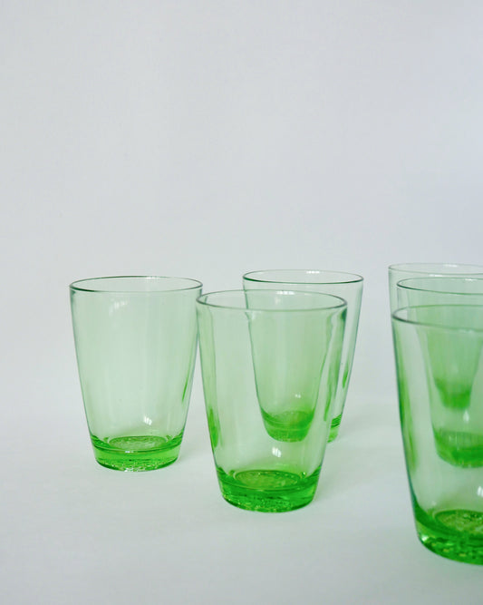 Lot de 6 verres à eau Made in France en verre vert, 1970