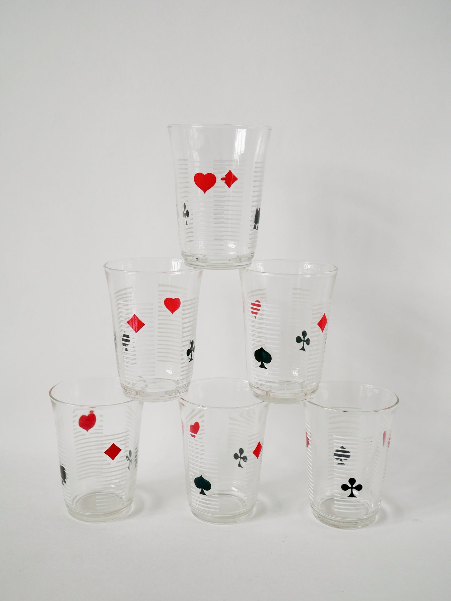 Ensemble de 6 verres à eau jeux de cartes, 1970