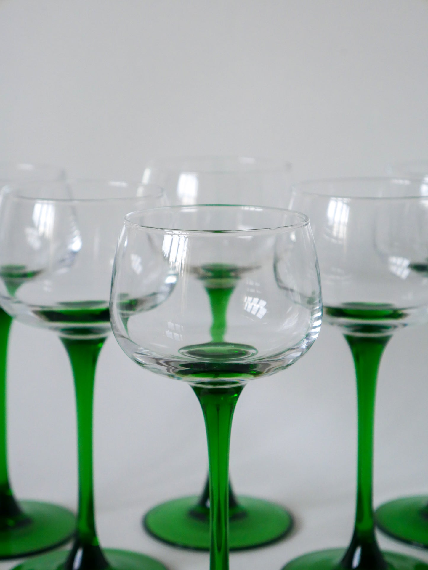 Lot de 6 verres à pieds vert Made in France Luminarc 1970