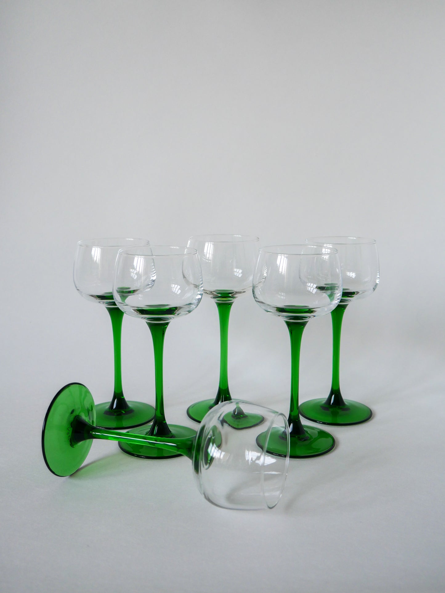 Lot de 6 verres à pieds vert Made in France Luminarc 1970