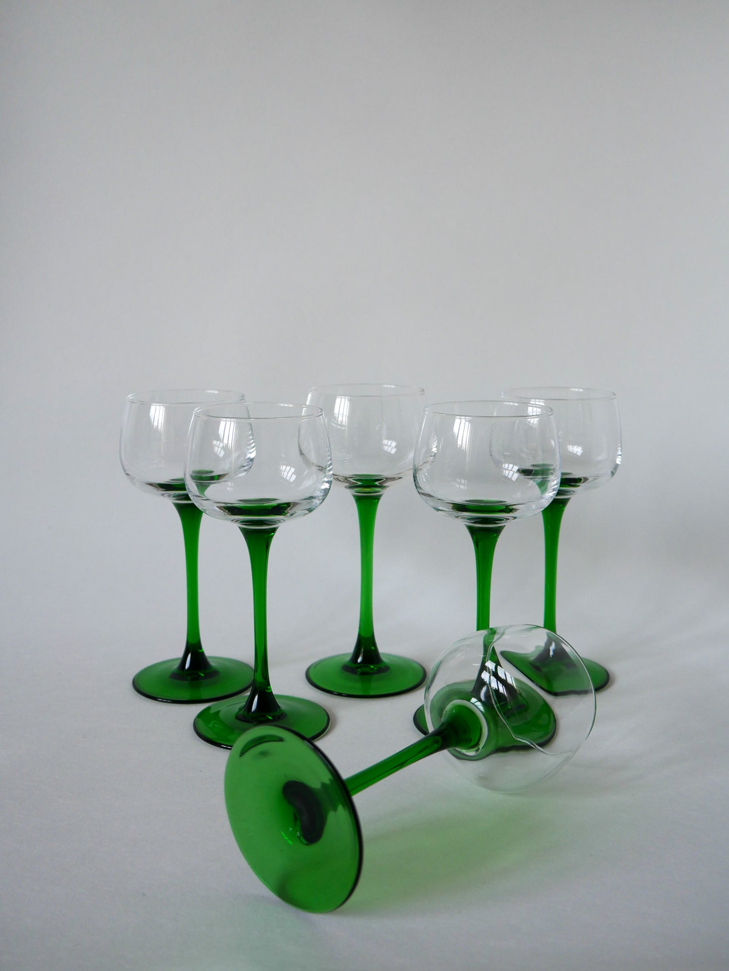 Lot de 6 verres à pieds vert Made in France Luminarc 1970