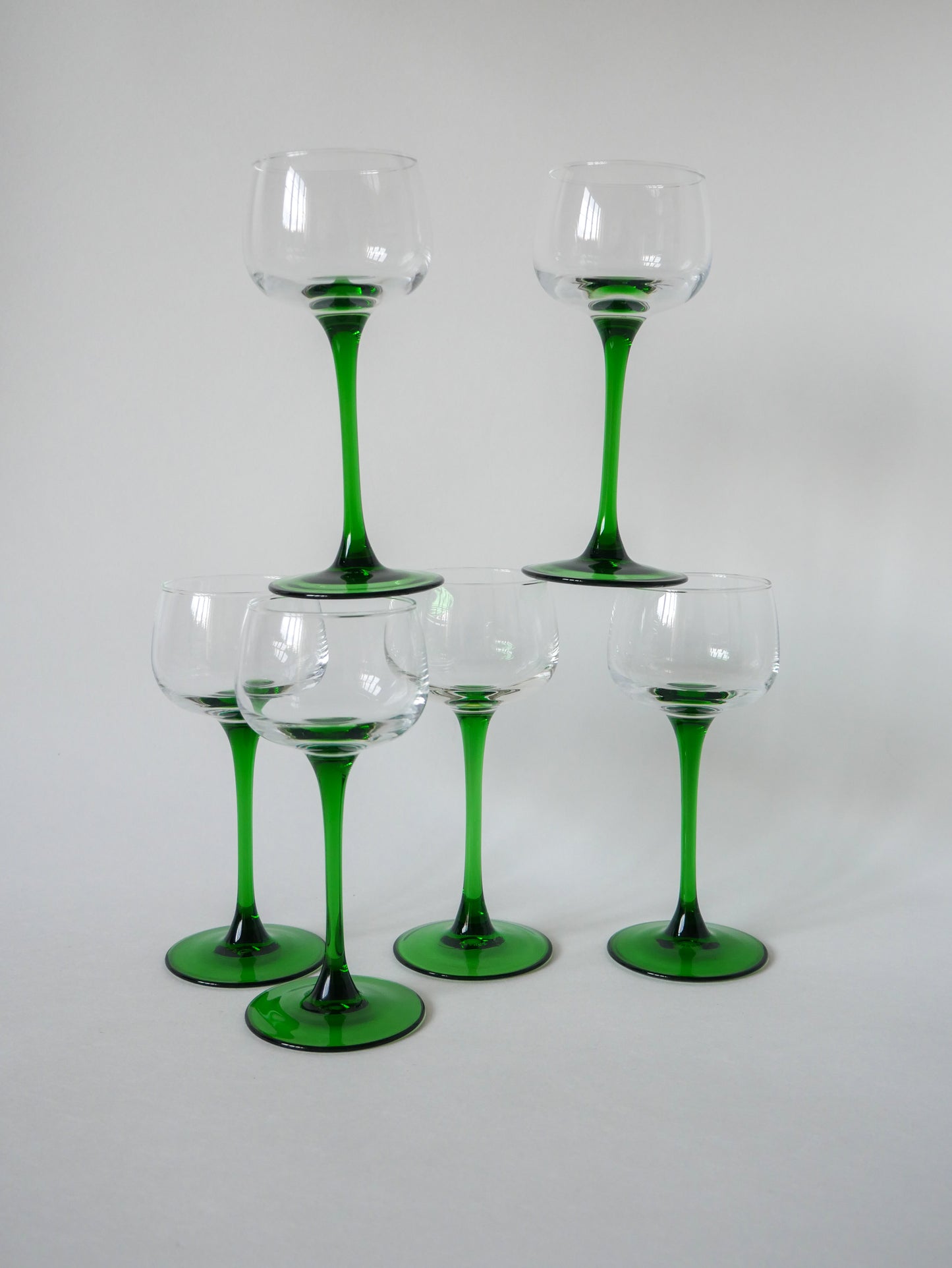 Lot de 6 verres à pieds vert Made in France Luminarc 1970