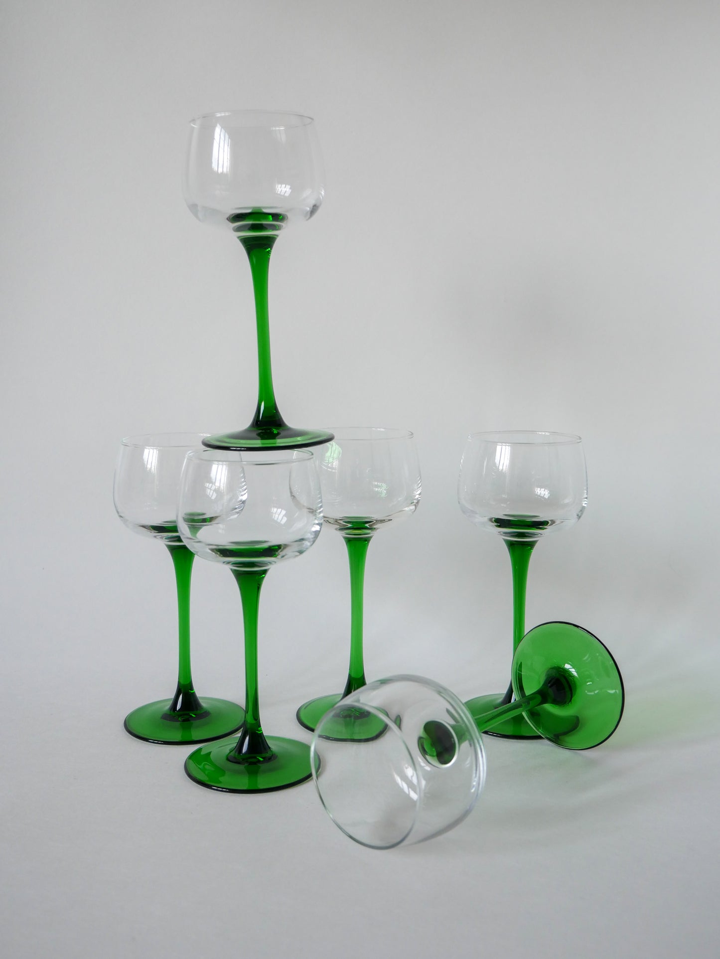 Lot de 6 verres à pieds vert Made in France Luminarc 1970