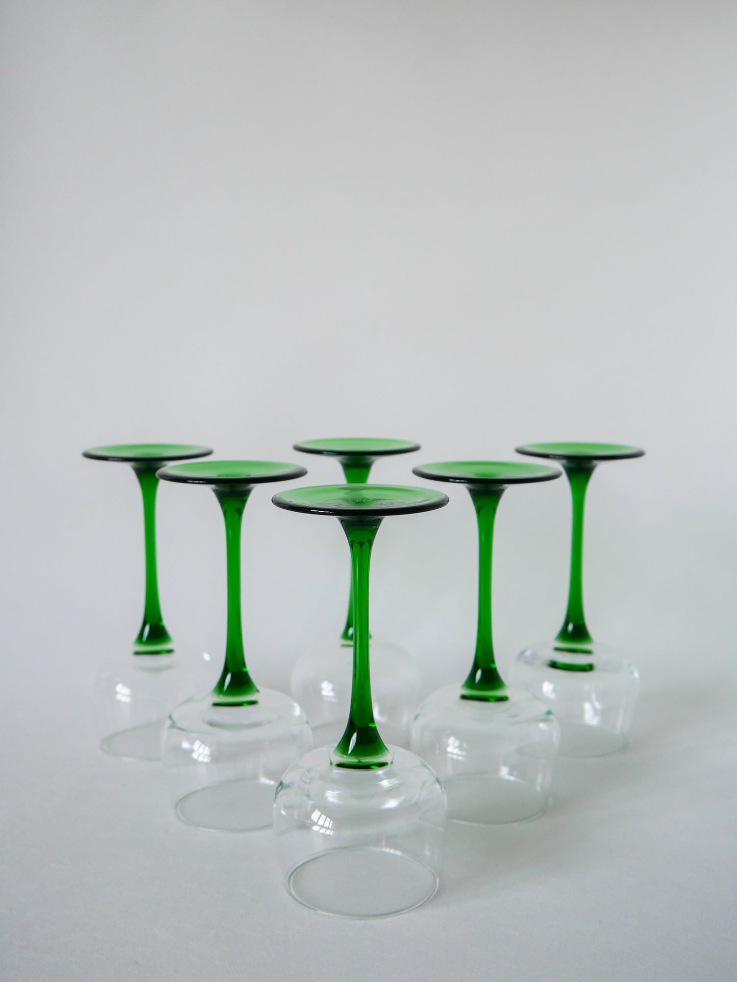 Lot de 6 verres à pieds vert Made in France Luminarc 1970