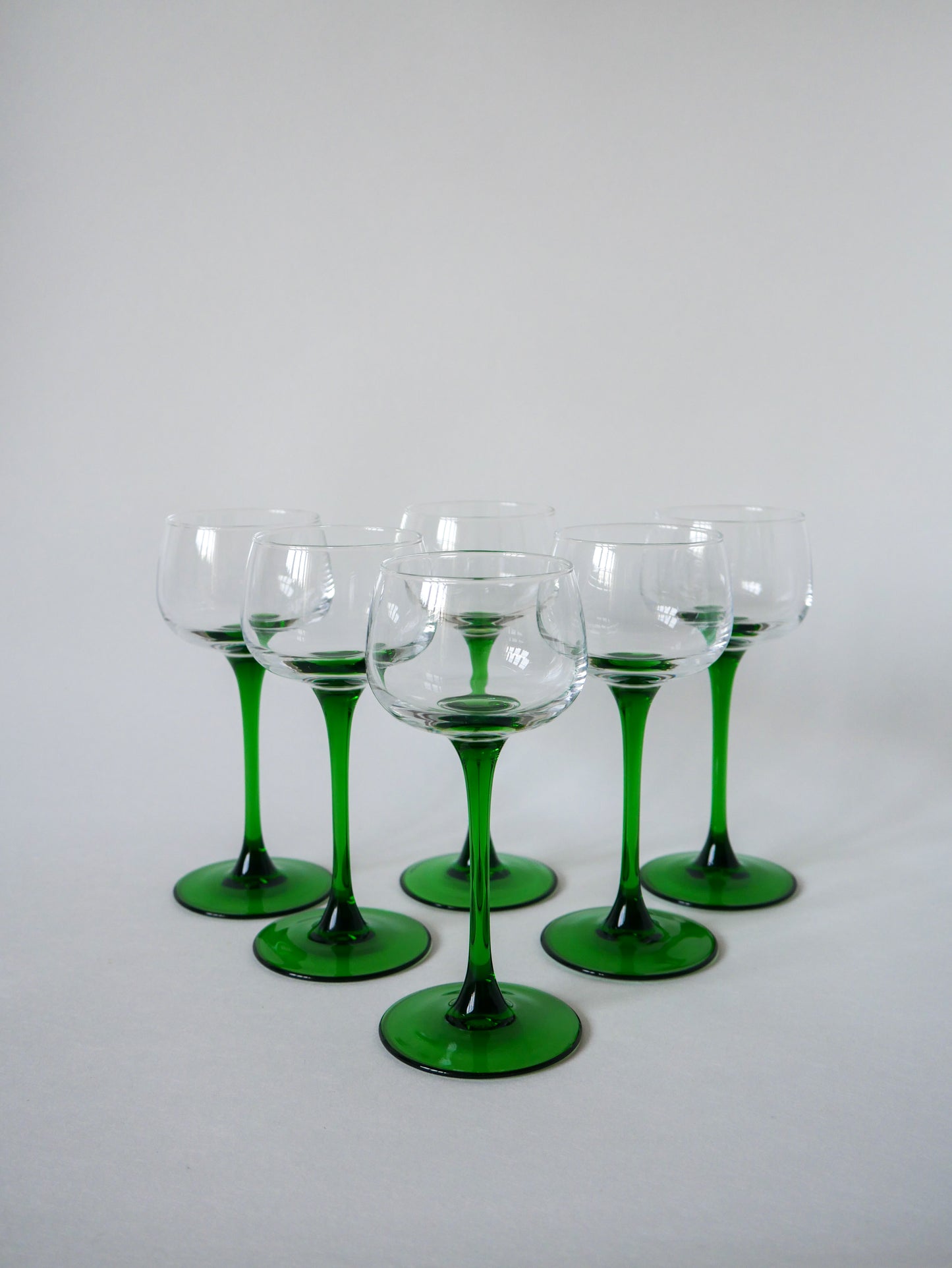 Lot de 6 verres à pieds vert Made in France Luminarc 1970