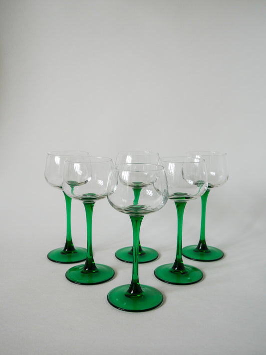 Lot de 6 verres à pieds vert foncé Made in France Luminarc, 1970 - 16cm