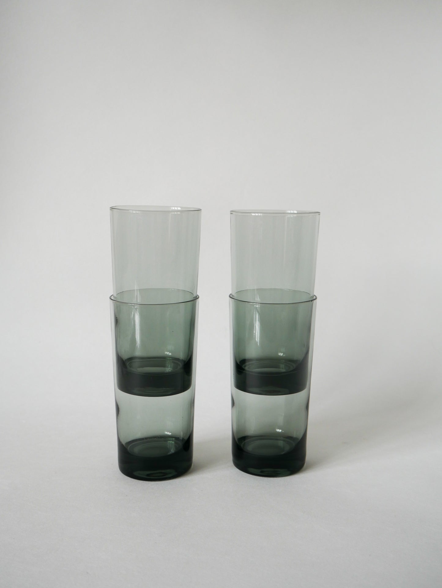 Lot de 4 verres Long Drink en verre fumé Design 1970