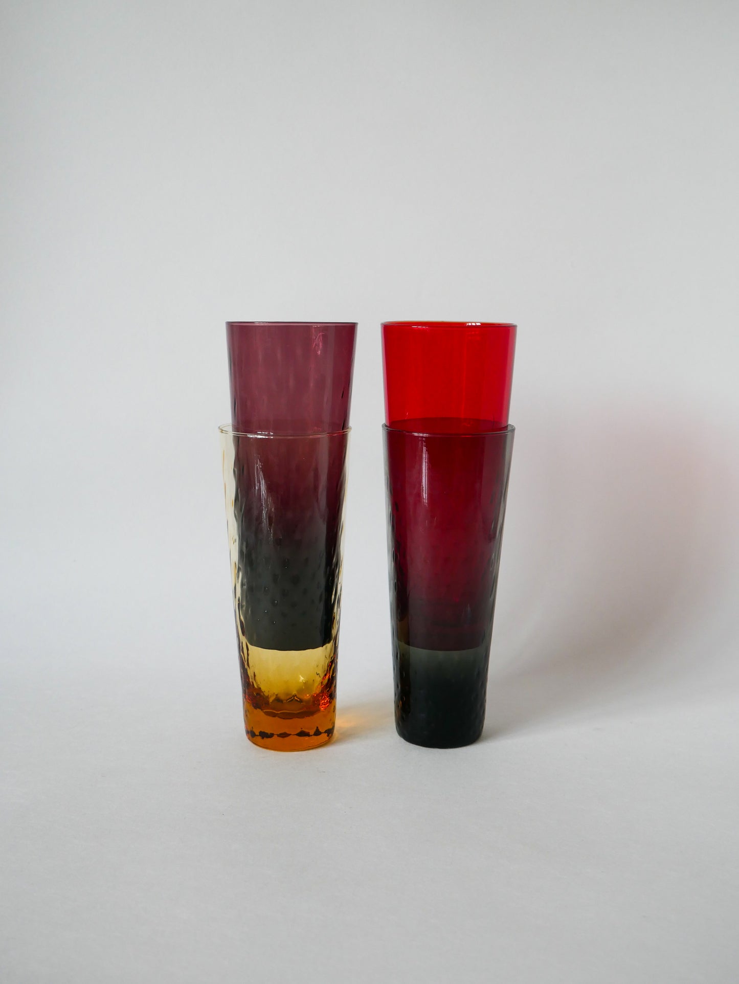 Lot de 4 verres Long Drink colorés et texturés Design 1970