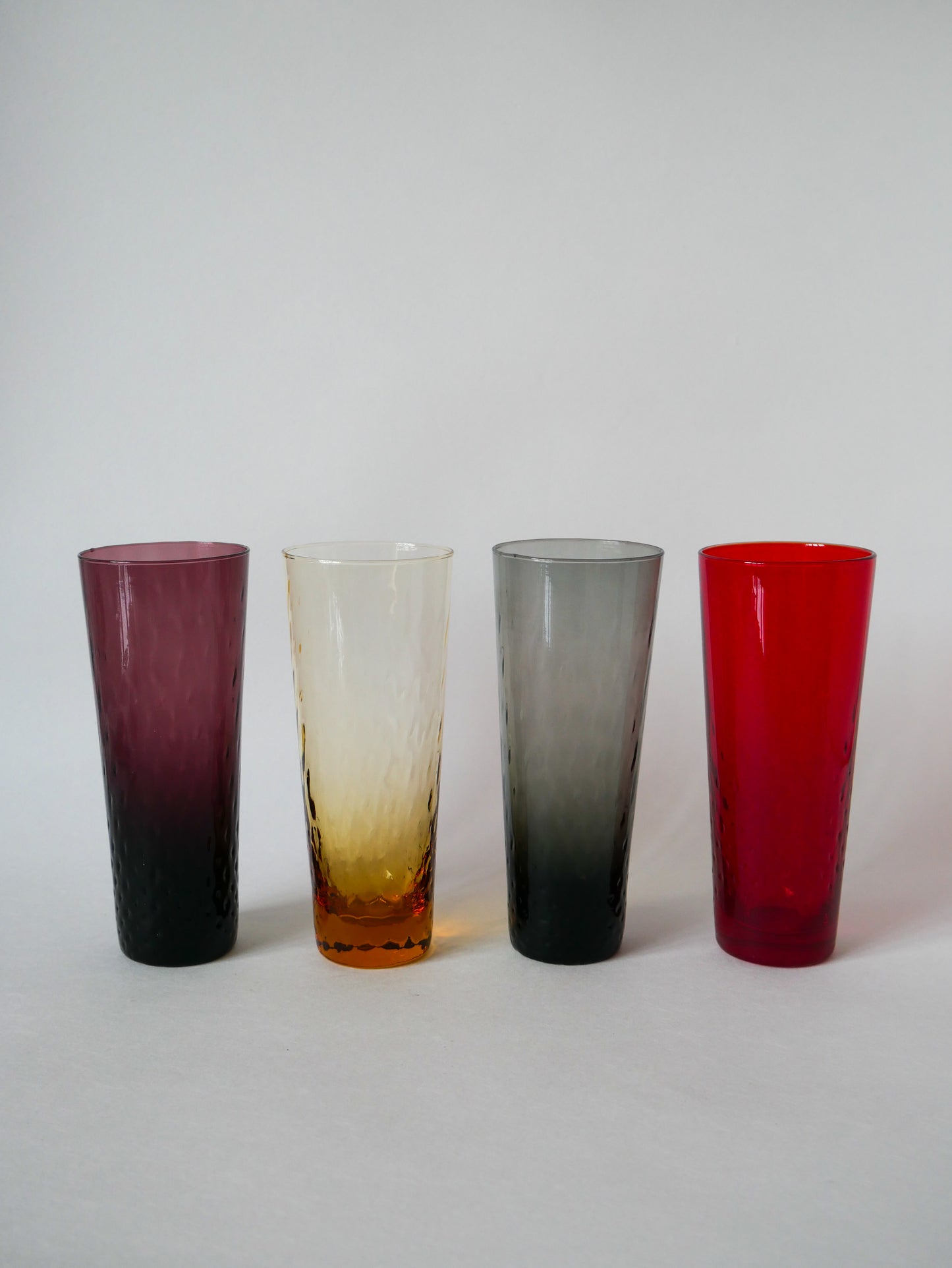 Lot de 4 verres Long Drink colorés et texturés Design 1970