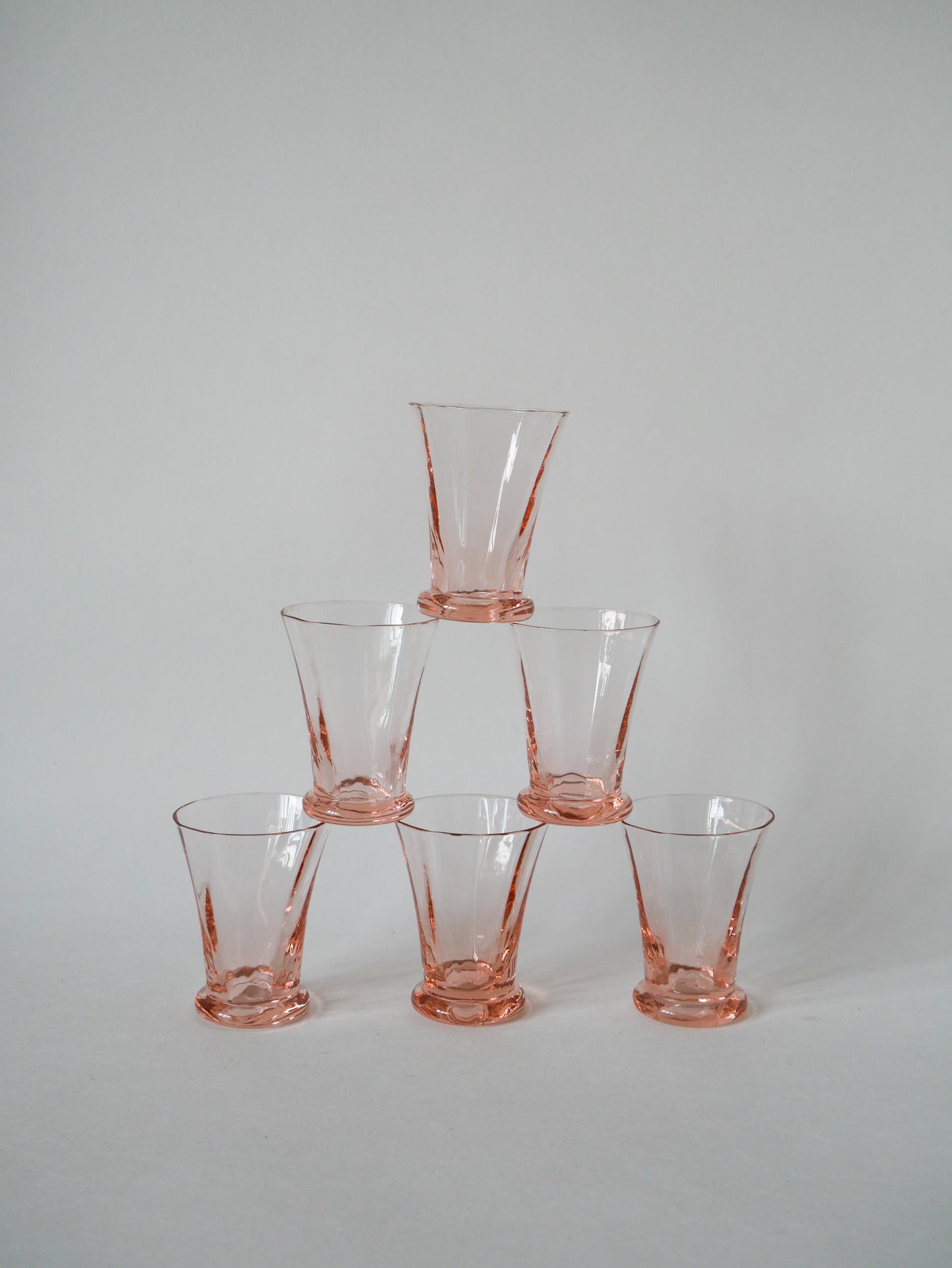 Lot de 6 verres à liqueur rose art déco 1970