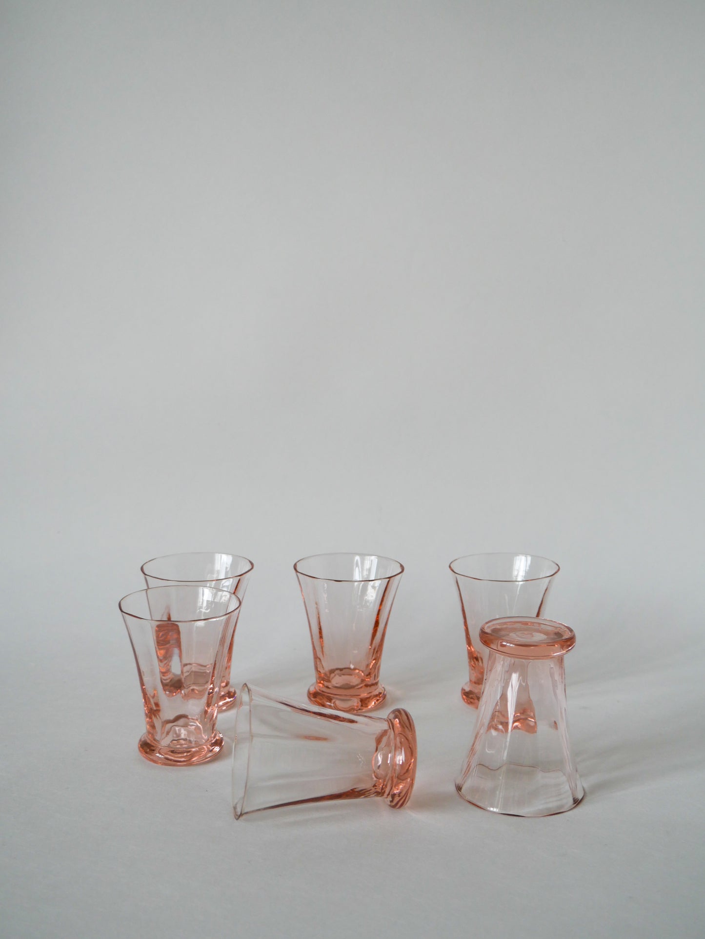 Lot de 6 verres à liqueur rose art déco 1970