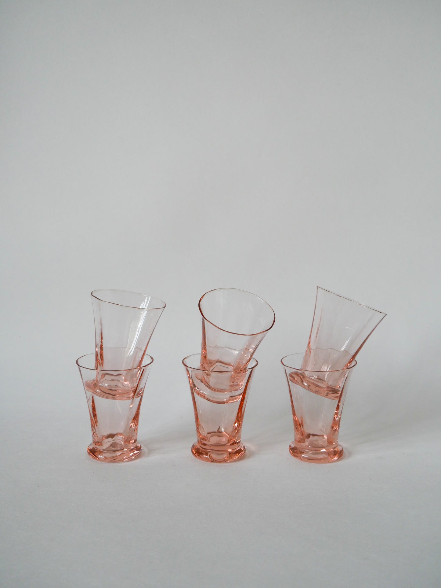 Lot de 6 verres à liqueur rose art déco 1970