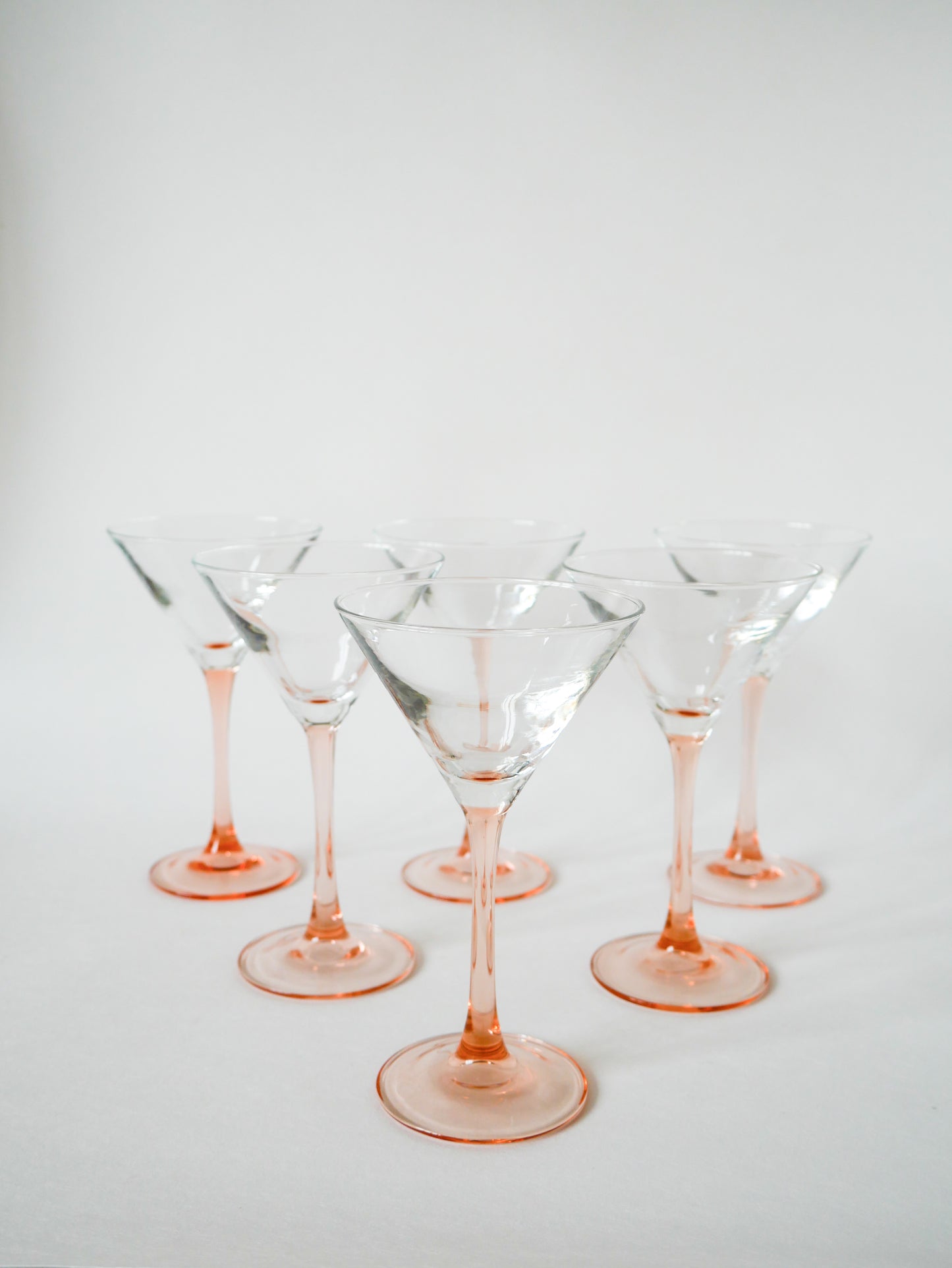 Lot de 6 verres à cocktails en verre à pieds rose Luminarc Made in France, 1970