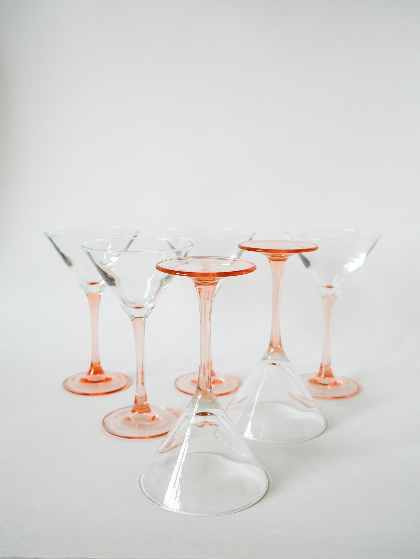 Lot de 6 verres à cocktails en verre à pieds rose Luminarc Made in France, 1970