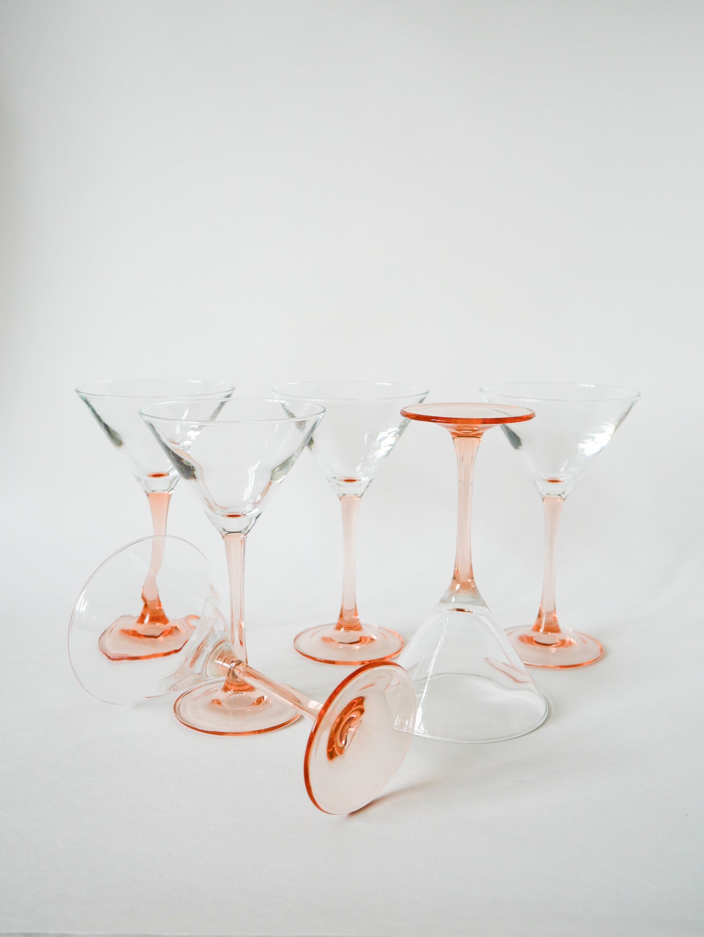 Lot de 6 verres à cocktails en verre à pieds rose Luminarc Made in France, 1970