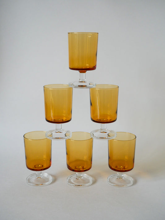 Lot de 6 verres à vin ambrés Luminarc vintage 1970