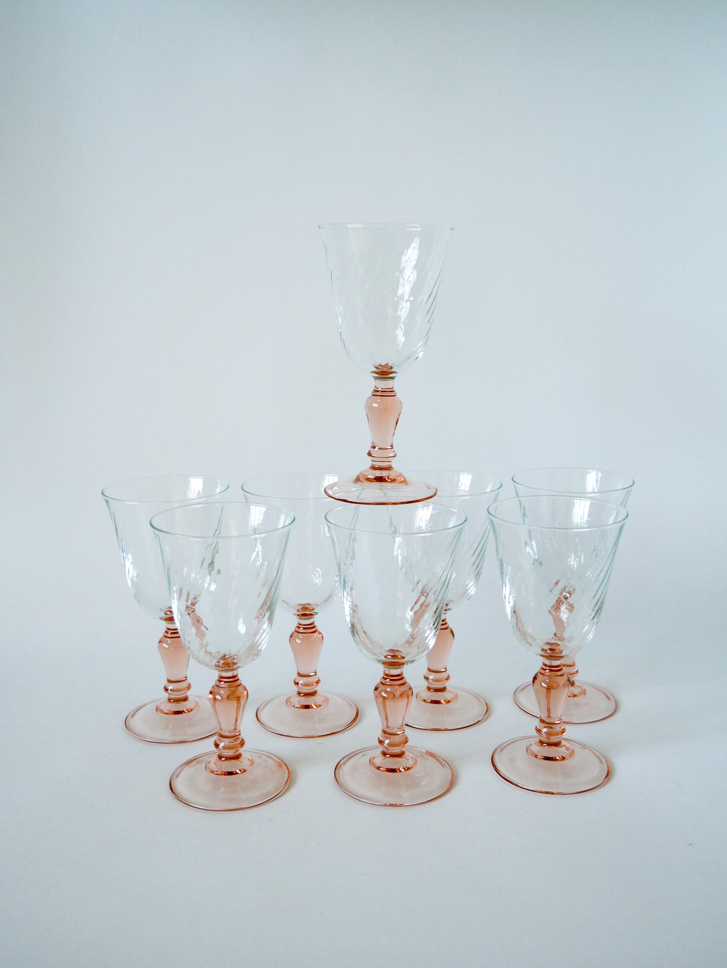 Lot de 8 verres à vin Rosaline bicolore France 1960-1970