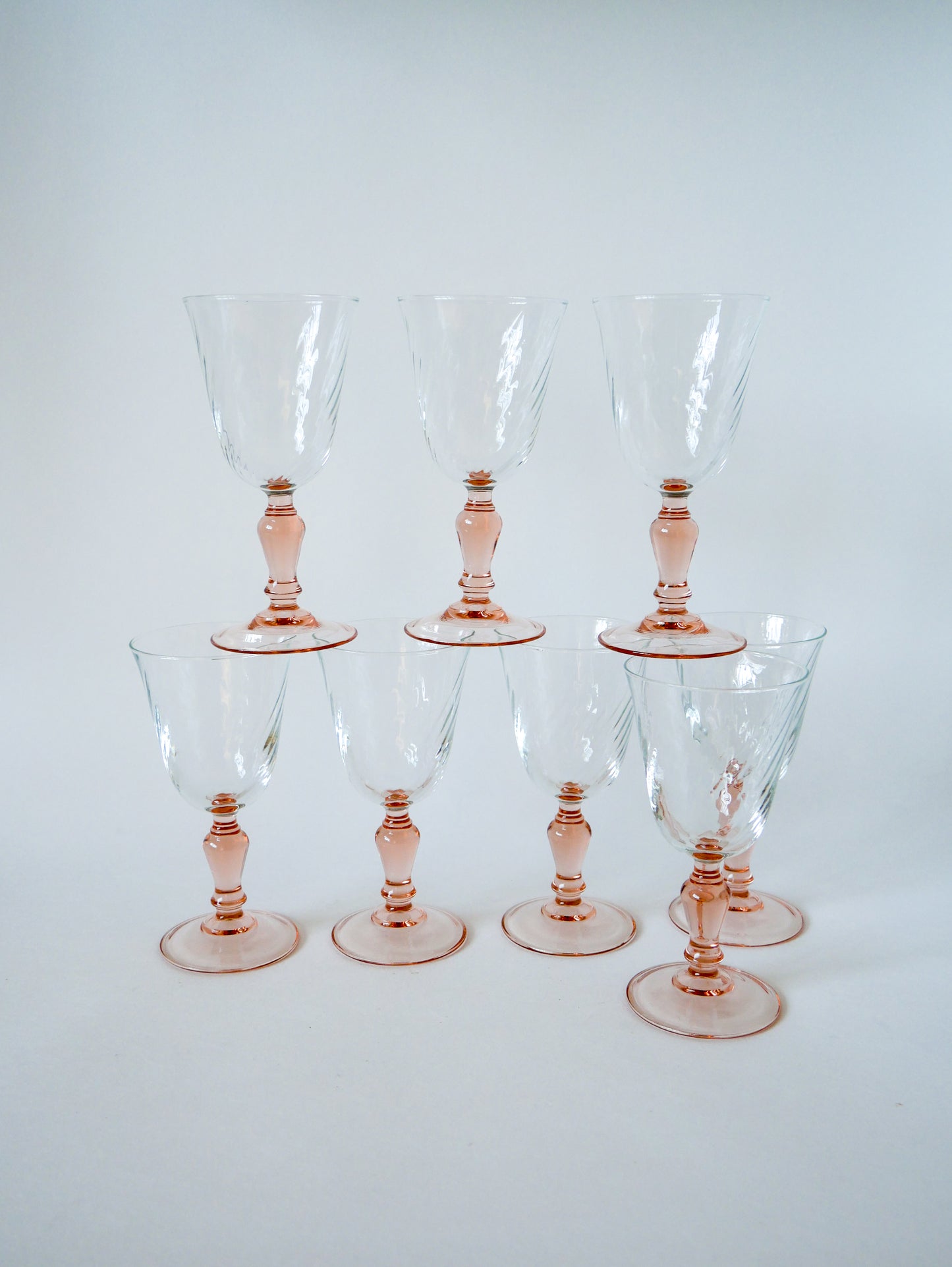 Lot de 8 verres à vin Rosaline bicolore France 1960-1970