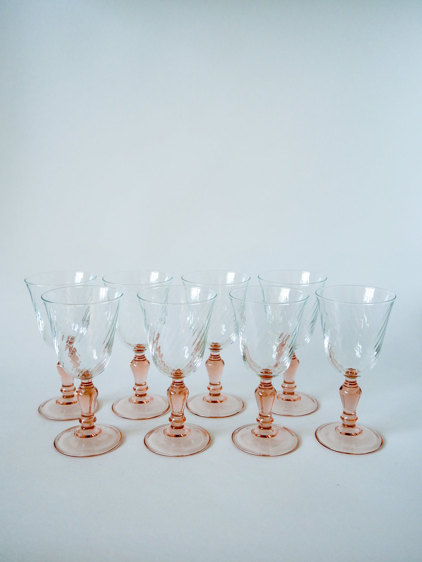 Lot de 8 verres à vin Rosaline bicolore France 1960-1970