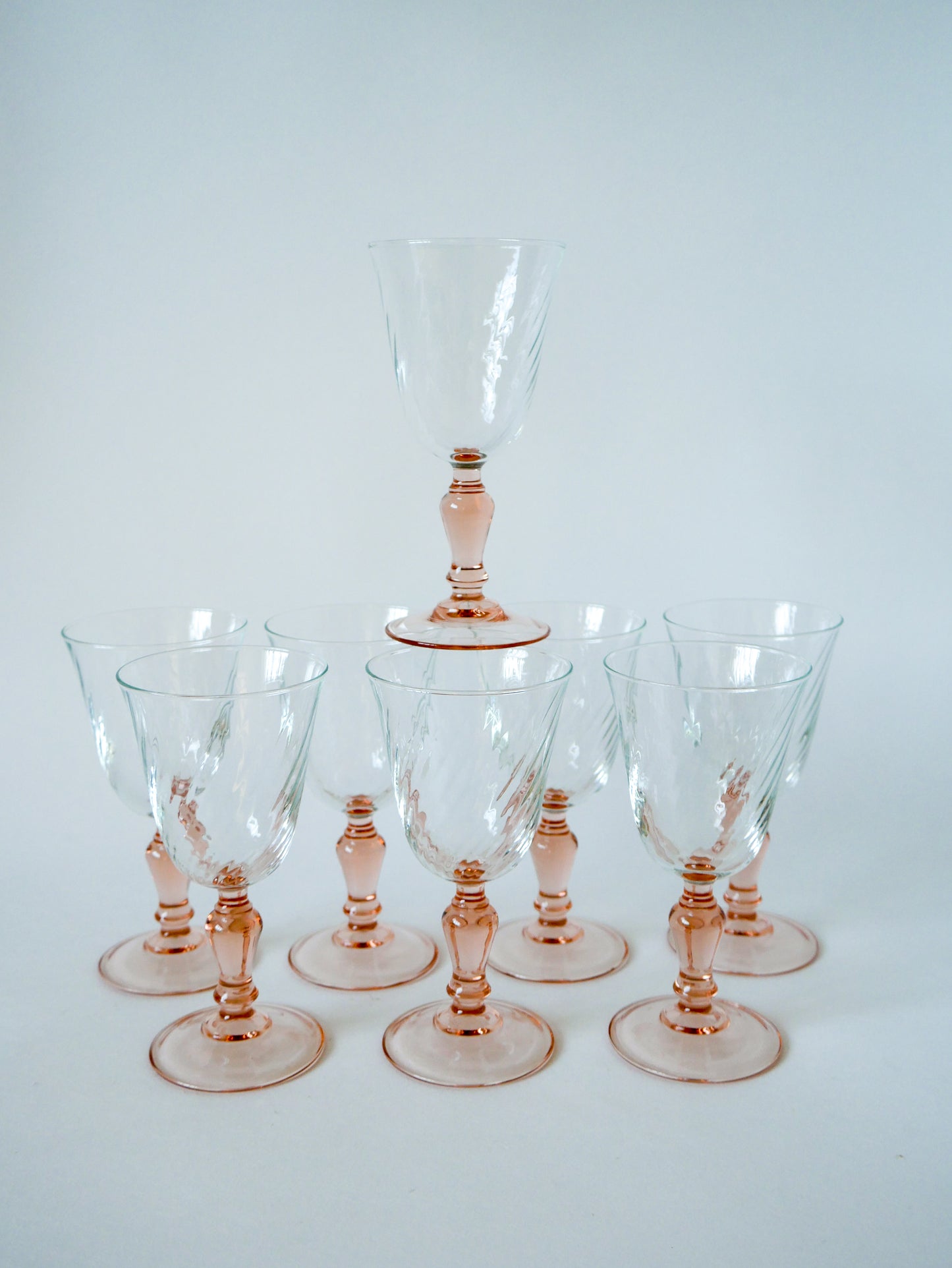 Lot de 8 verres à vin Rosaline bicolore France 1960-1970