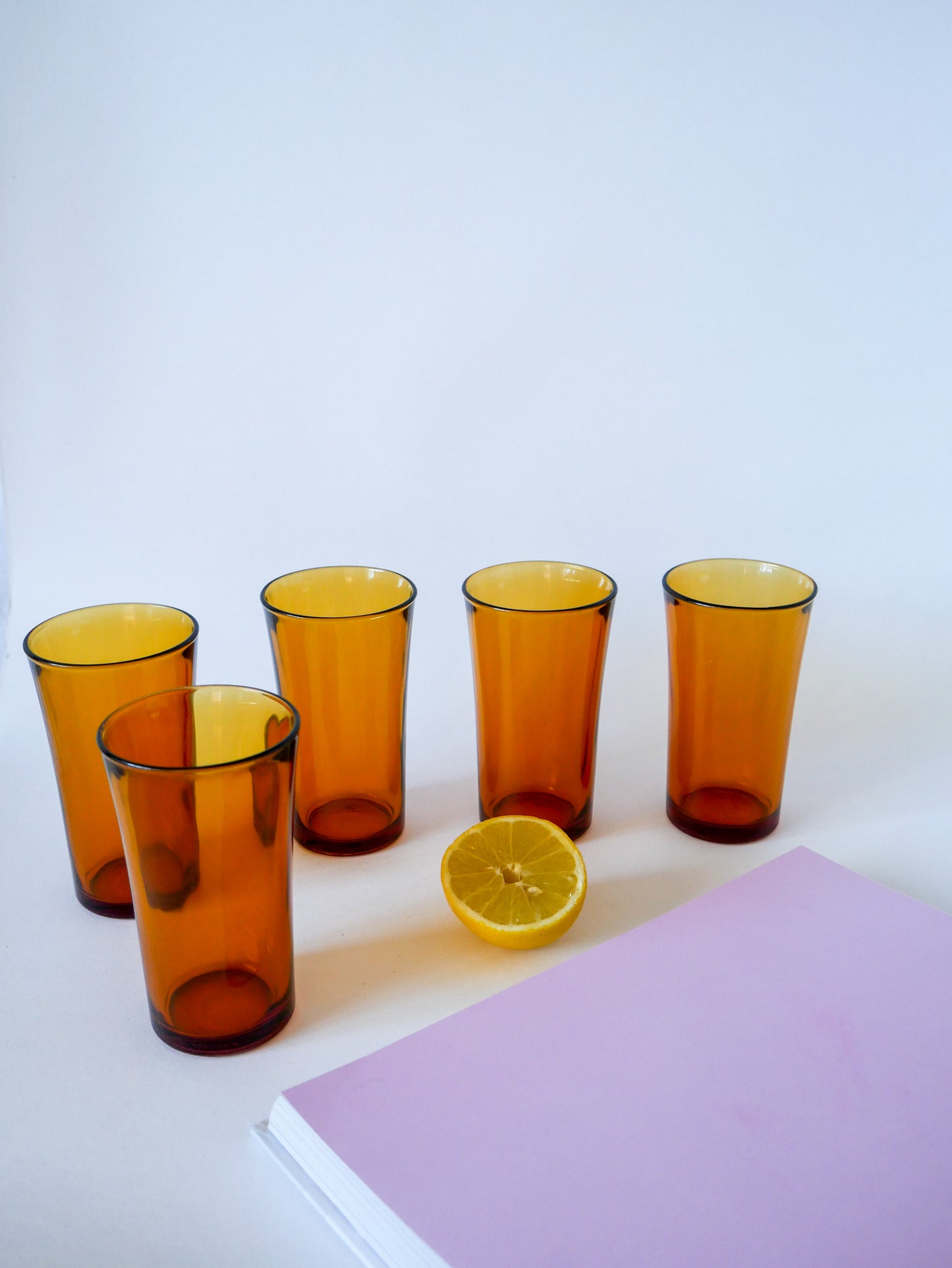 Lot de 5 verres à eau / cocktails Long Drink en verre ambré Duralex 1970